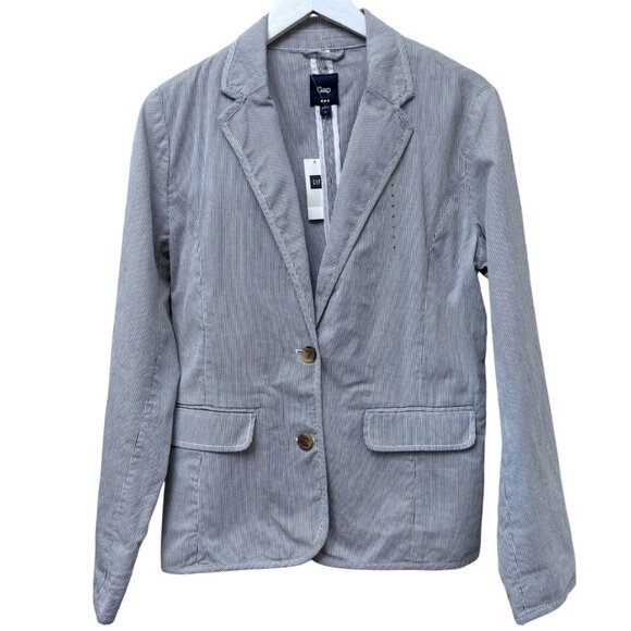 GAP Womens Blazer 12 Slim Navy White Stripe Cotton Jacket Preppy Nautical NWT - Picture 1 of 10